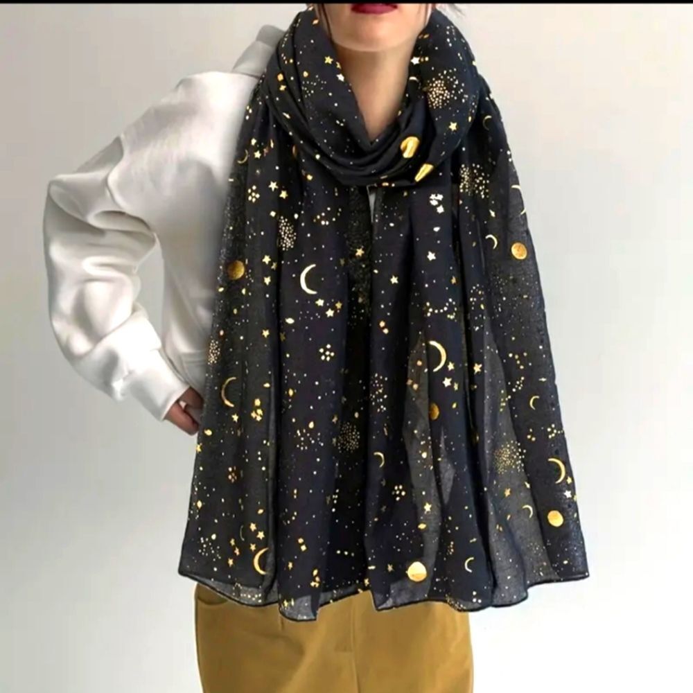 Night sky moon stars scarf gypsy shawl